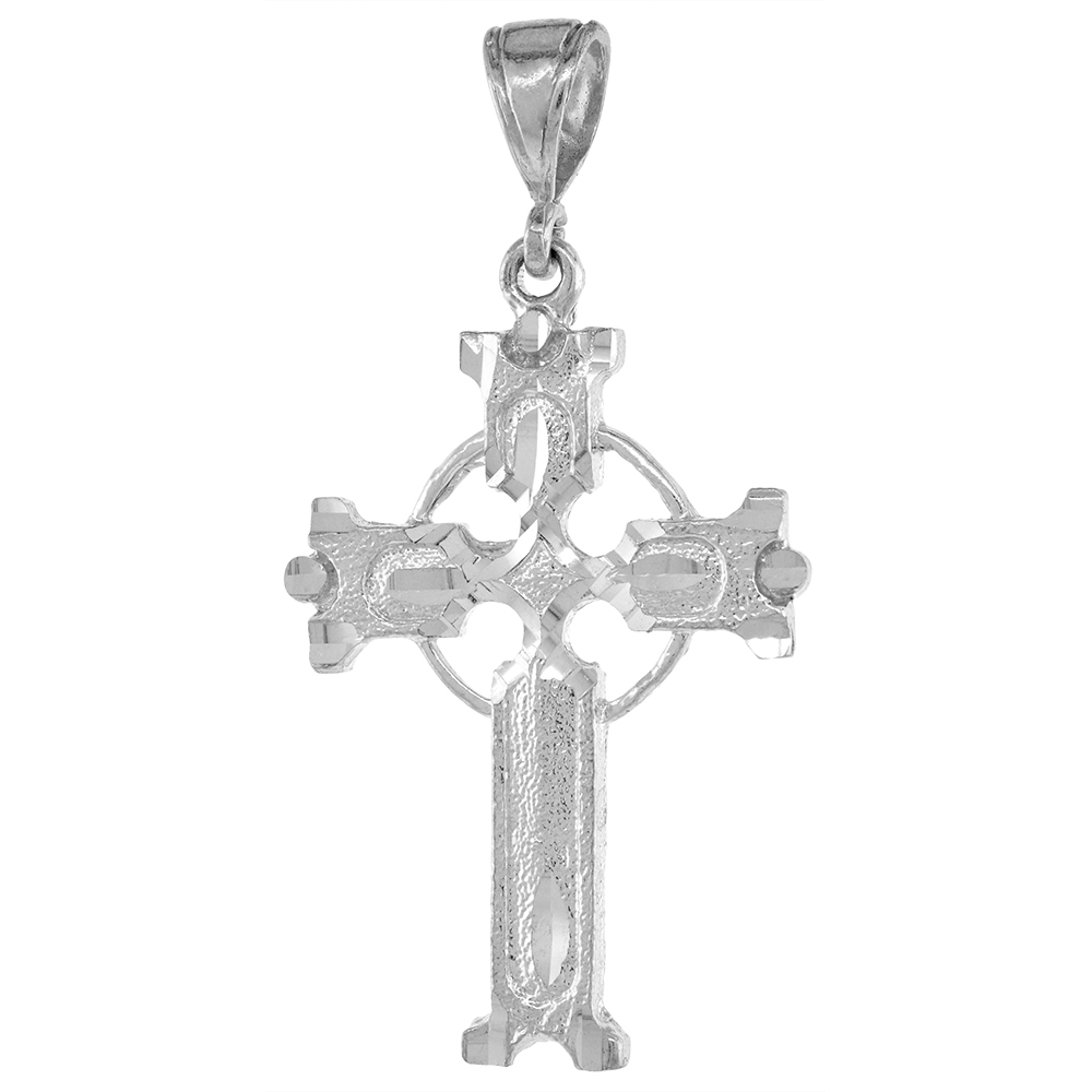 1 3/4 INCH LARGE STERLING SILVER CELTIC CROSS PENDANT FOR MEN DIAMOND CUT FINISH