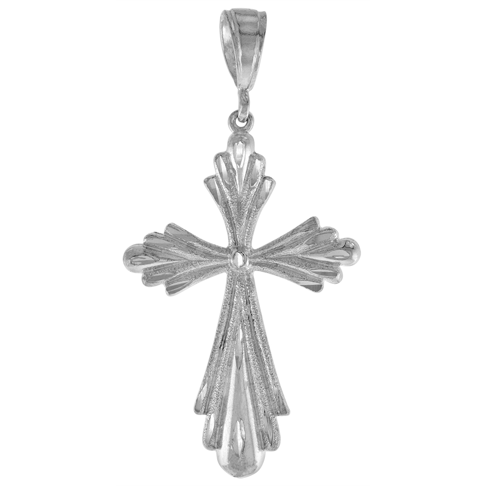 2 3/16 INCH LARGE STERLING SILVER FLARED ENDS CROSS PENDANT FOR MEN DIAMOND CUT FINISH