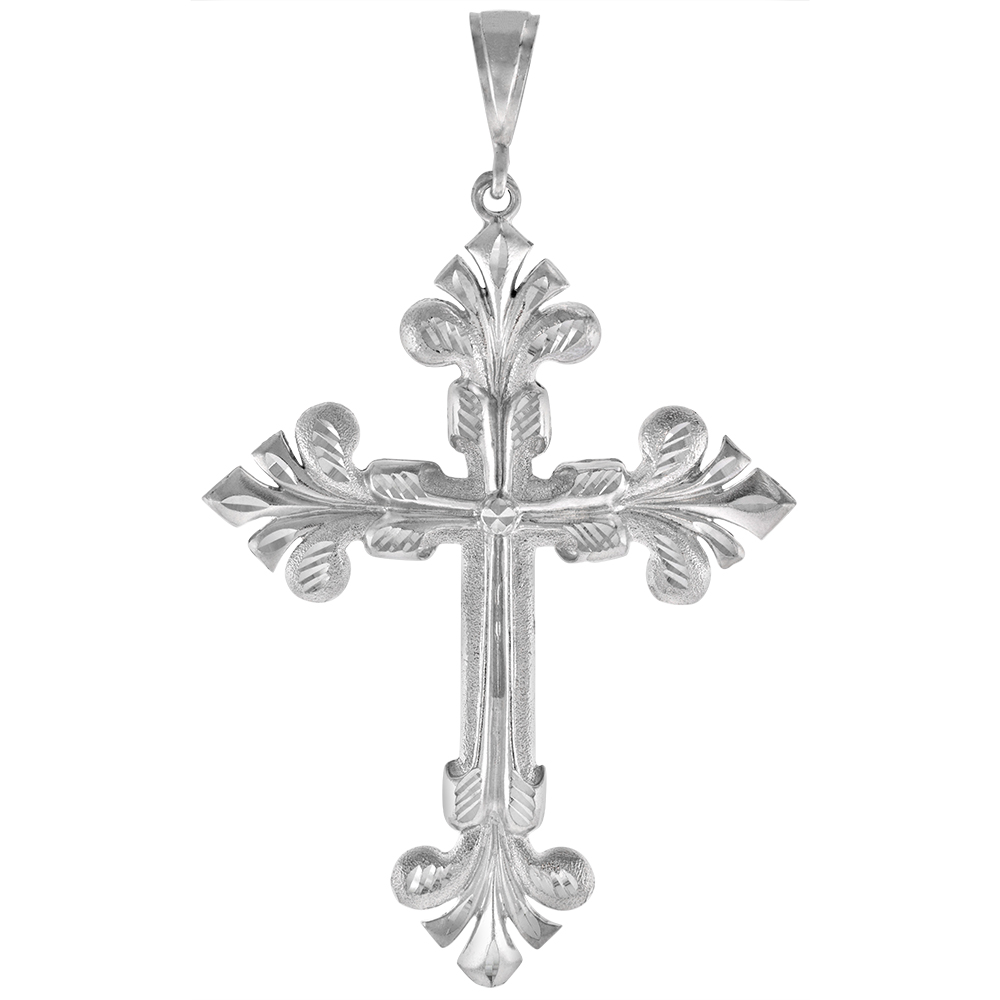 4 1/8 INCH LARGE STERLING SILVER CROSS PENDANT FOR MEN DIAMOND CUT FINISH