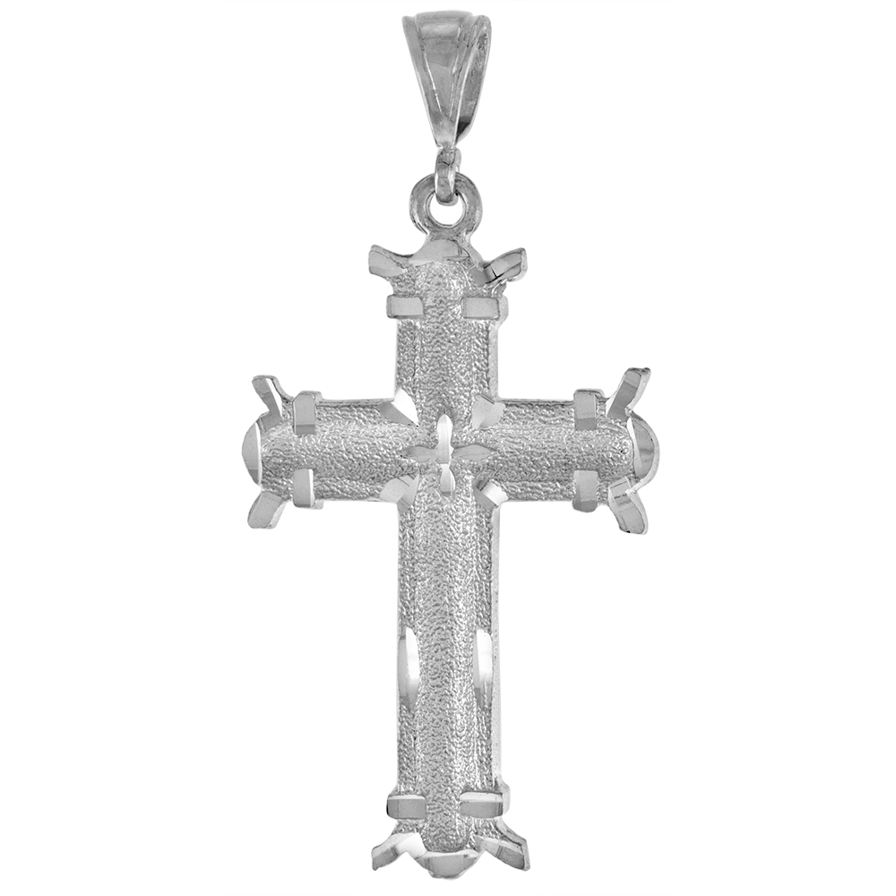 1 7/8 INCH LARGE STERLING SILVER CROSS PENDANT FOR MEN DIAMOND CUT FINISH