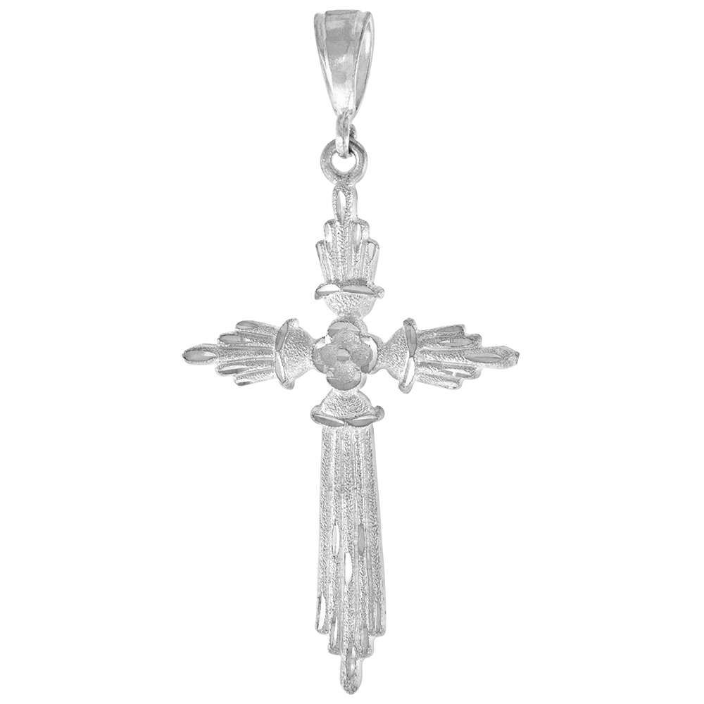2 1/2 INCH LARGE STERLING SILVER CROSS PENDANT FOR MEN DIAMOND CUT FINISH