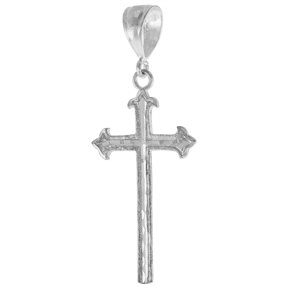 2 1/4 INCH LARGE STERLING SILVER CROSS PENDANT FOR MEN DIAMOND CUT FINISH