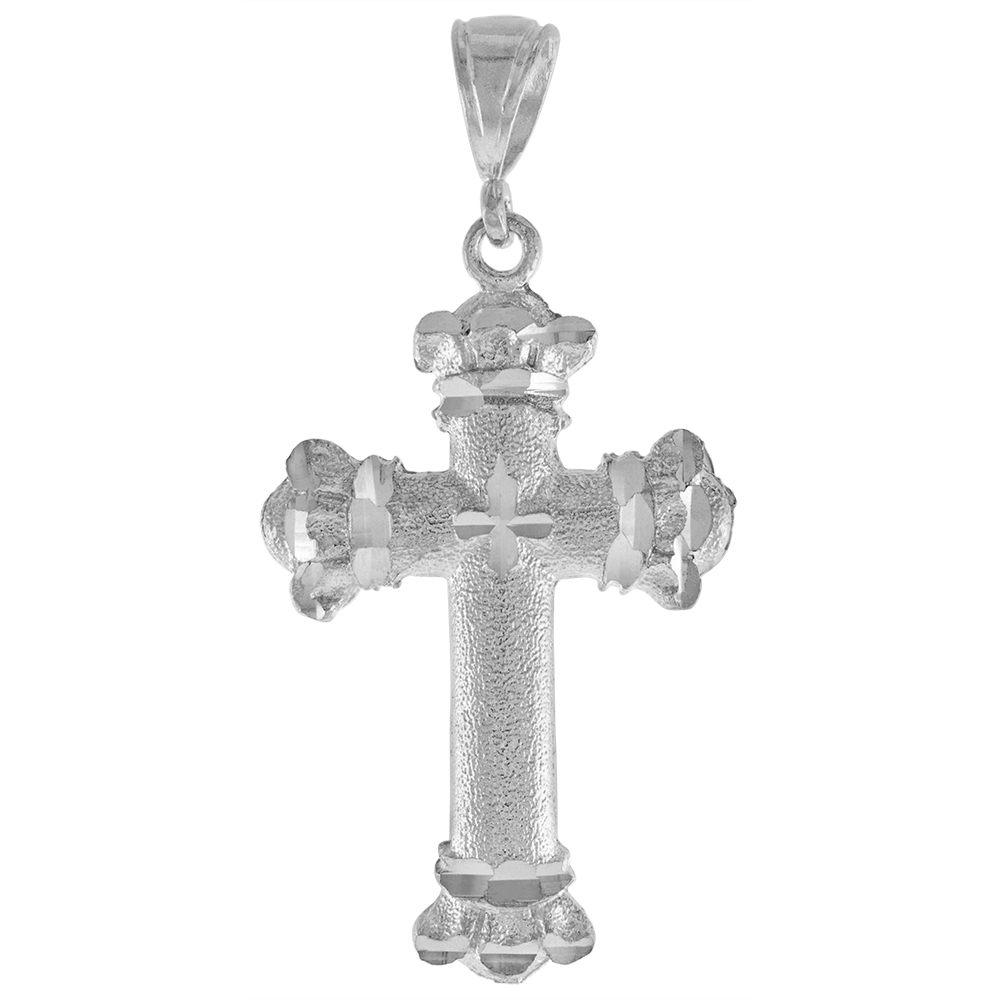 1 3/4 INCH LARGE STERLING SILVER CROSS PENDANT FOR MEN DIAMOND CUT FINISH