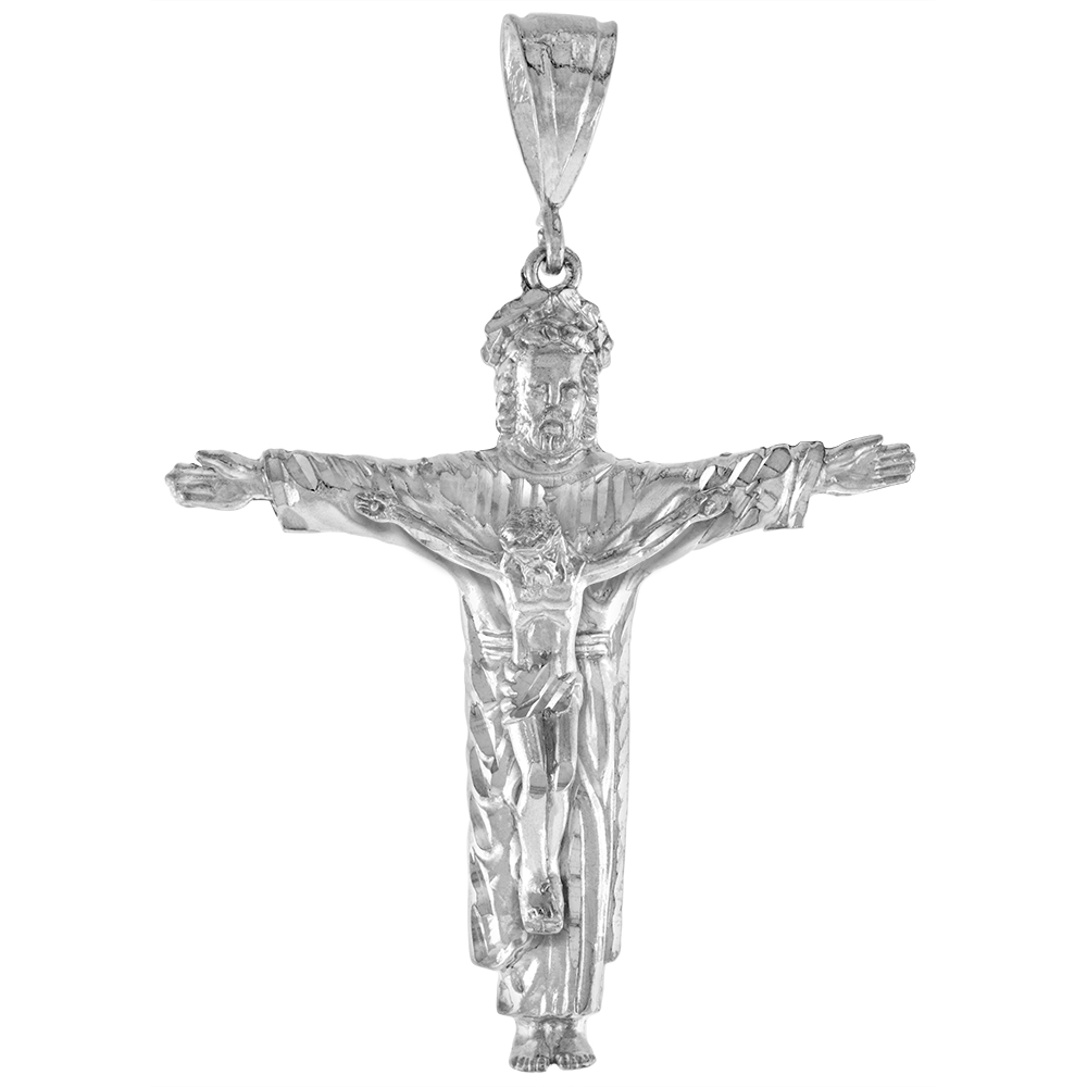 2 1/2 INCH LARGE STERLING SILVER CRUCIFIX PENDANT FOR MEN DIAMOND CUT FINISH