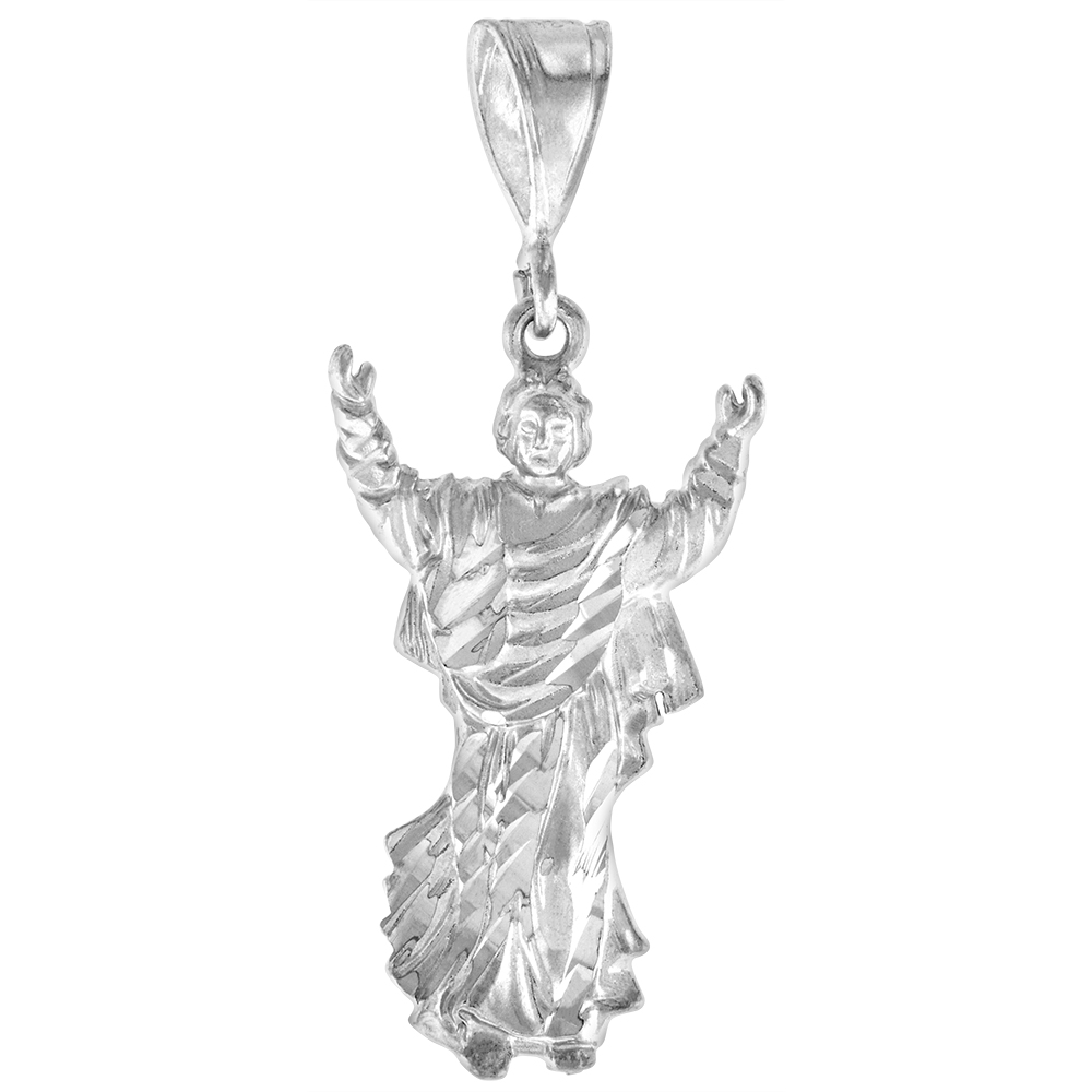 1 5/16 INCH LARGE STERLING SILVER SMALL CHRIST PENDANT FOR MEN DIAMOND CUT FINISH