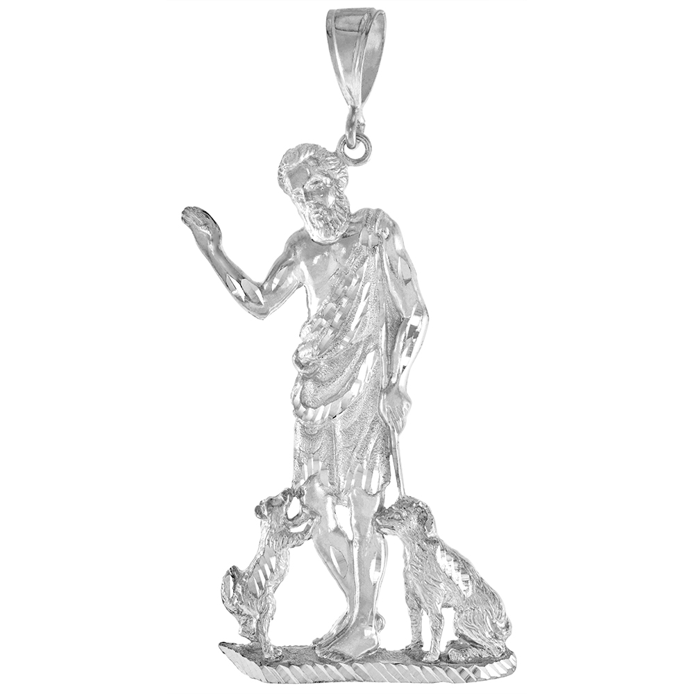 3 7/8 INCH LARGE STERLING SILVER ST. LAZARUS PENDANT FOR MEN DIAMOND CUT FINISH
