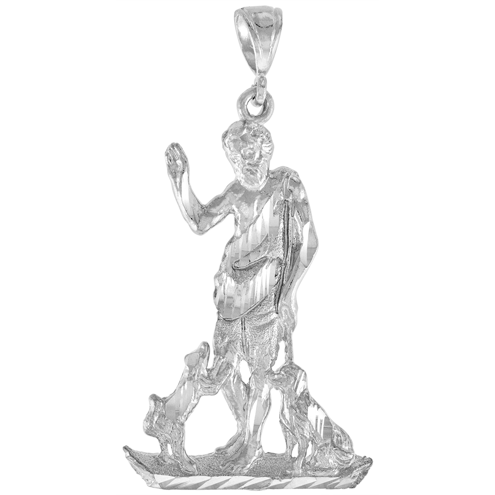 2 3/8 INCH LARGE STERLING SILVER ST. LAZARUS PENDANT FOR MEN DIAMOND CUT FINISH