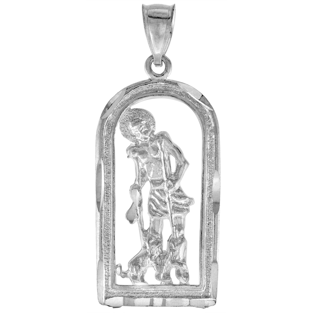 1 1/4 INCH LARGE STERLING SILVER SMALL ST. LAZARUS PENDANT FOR MEN DIAMOND CUT FINISH