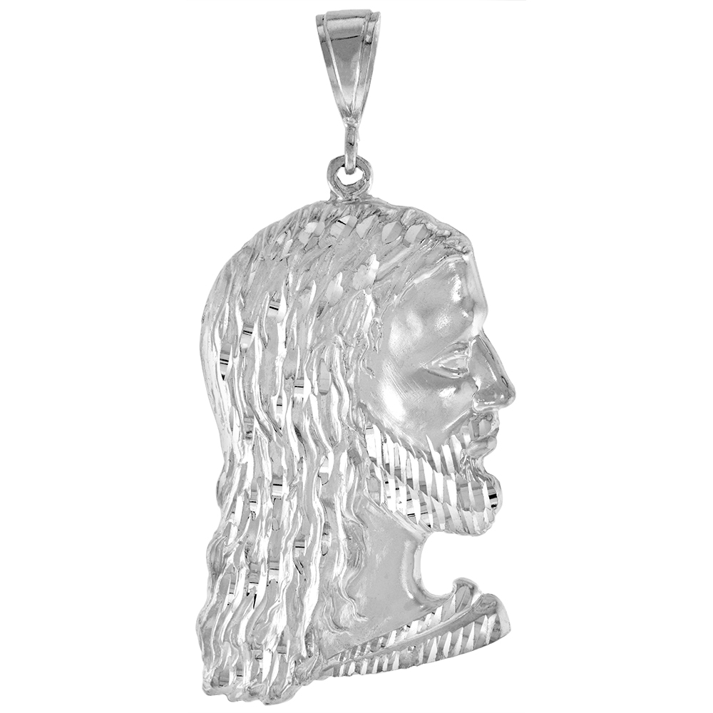 3 1/8 INCH LARGE STERLING SILVER CHRIST PENDANT FOR MEN DIAMOND CUT FINISH