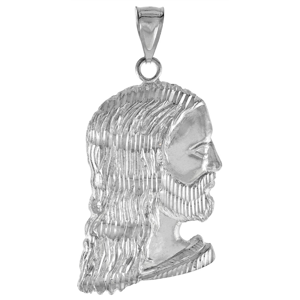 2 1/4 INCH LARGE STERLING SILVER CHRIST PENDANT FOR MEN DIAMOND CUT FINISH