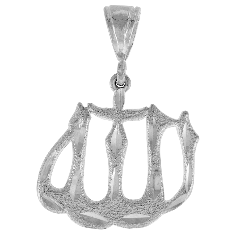 1 INCH STERLING SILVER ALLAH PENDANT FOR MEN DIAMOND CUT FINISH