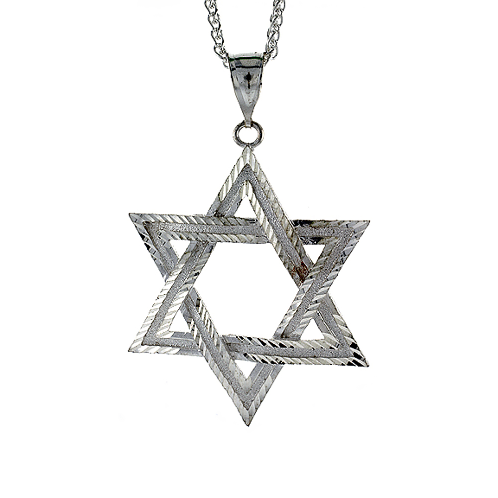2 3/4 INCH LARGE STERLING SILVER STAR OF DAVID PENDANT FOR MEN DIAMOND CUT FINISH