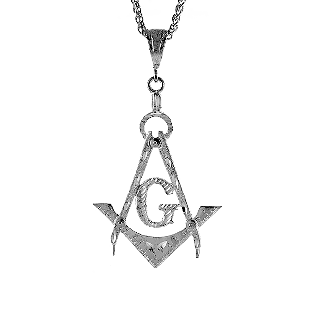 2 3/4 INCH LARGE STERLING SILVER MASONRY PENDANT FOR MEN DIAMOND CUT FINISH