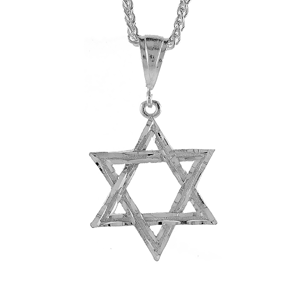 1 5/8 INCH LARGE STERLING SILVER STAR OF DAVID PENDANT FOR MEN DIAMOND CUT FINISH