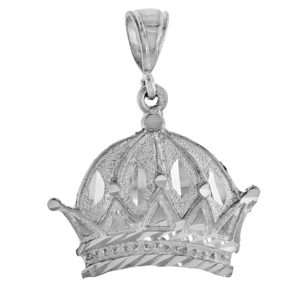 1 INCH STERLING SILVER CROWN PENDANT FOR MEN DIAMOND CUT FINISH