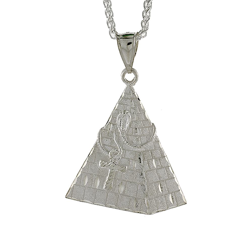 2 INCH LARGE STERLING SILVER PYRAMID PENDANT FOR MEN DIAMOND CUT FINISH