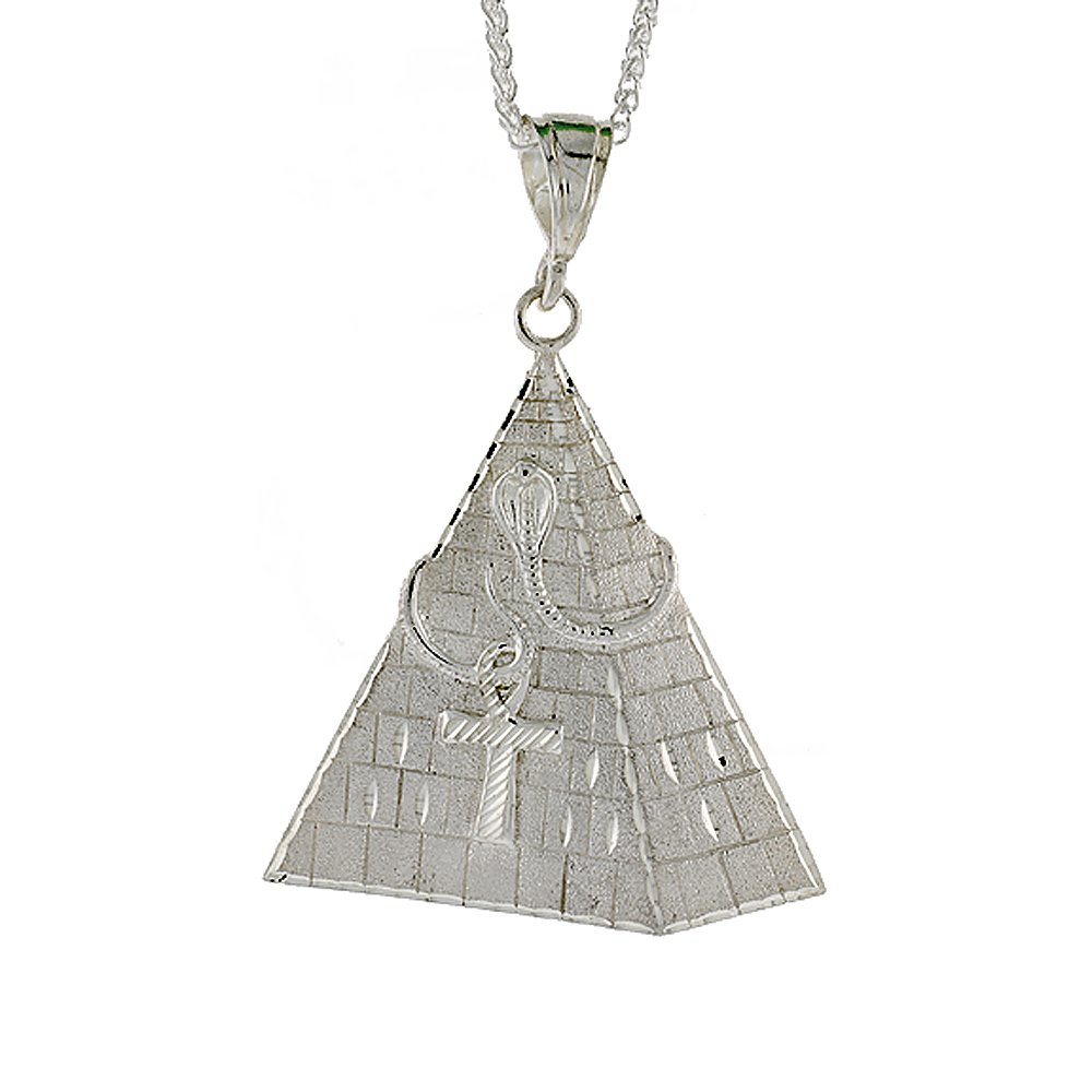 2 3/4 INCH LARGE STERLING SILVER PYRAMID PENDANT FOR MEN DIAMOND CUT FINISH
