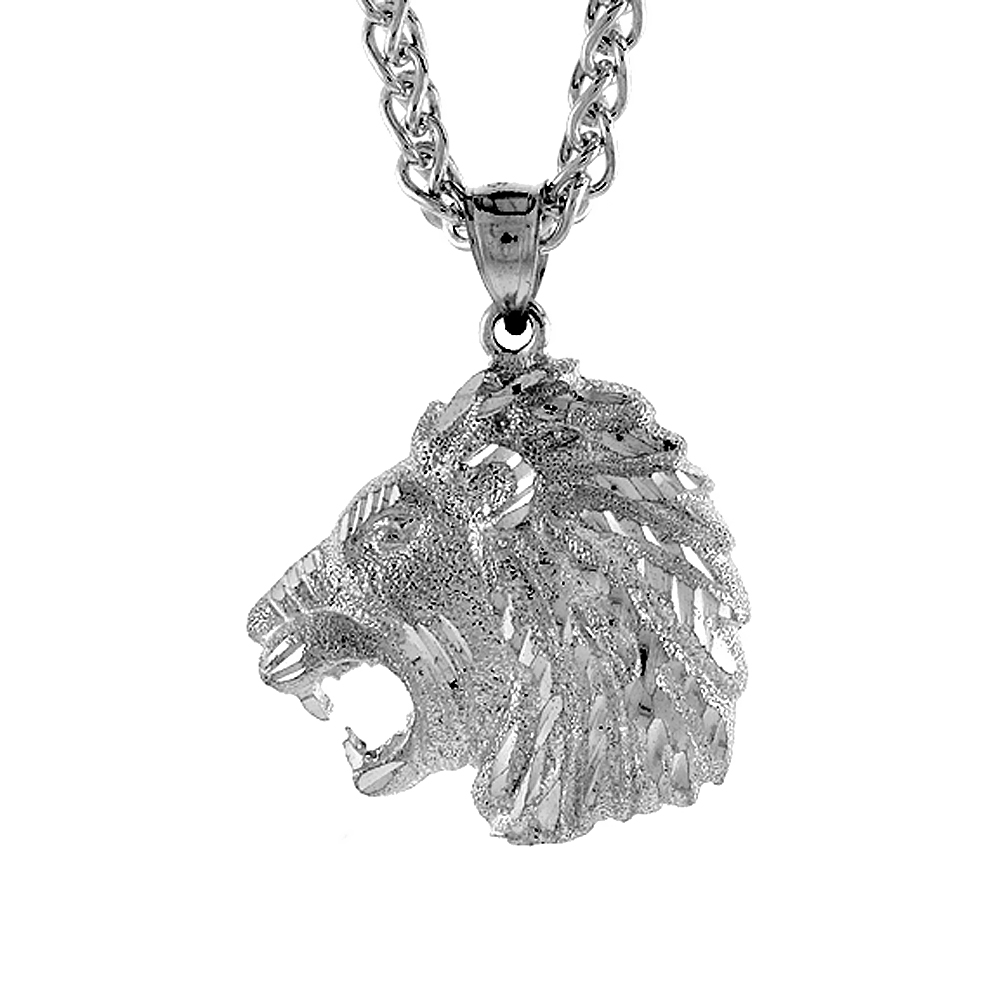 1 INCH STERLING SILVER SMALL LIONS HEAD PENDANT FOR MEN DIAMOND CUT FINISH