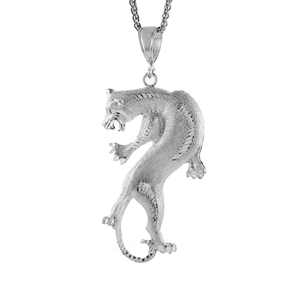 3 1/2 INCH LARGE STERLING SILVER PANTHER PENDANT FOR MEN DIAMOND CUT FINISH