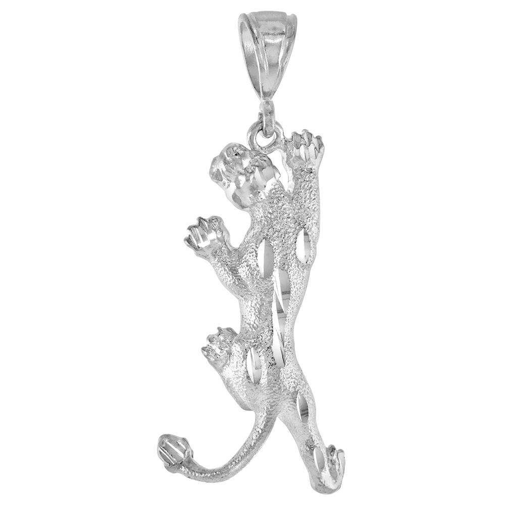 1 3/4 INCH LARGE STERLING SILVER PANTHER PENDANT FOR MEN DIAMOND CUT FINISH