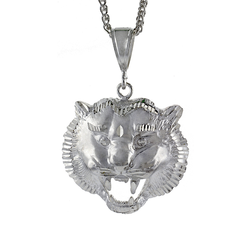 2 INCH LARGE STERLING SILVER LIONS HEAD PENDANT FOR MEN DIAMOND CUT FINISH