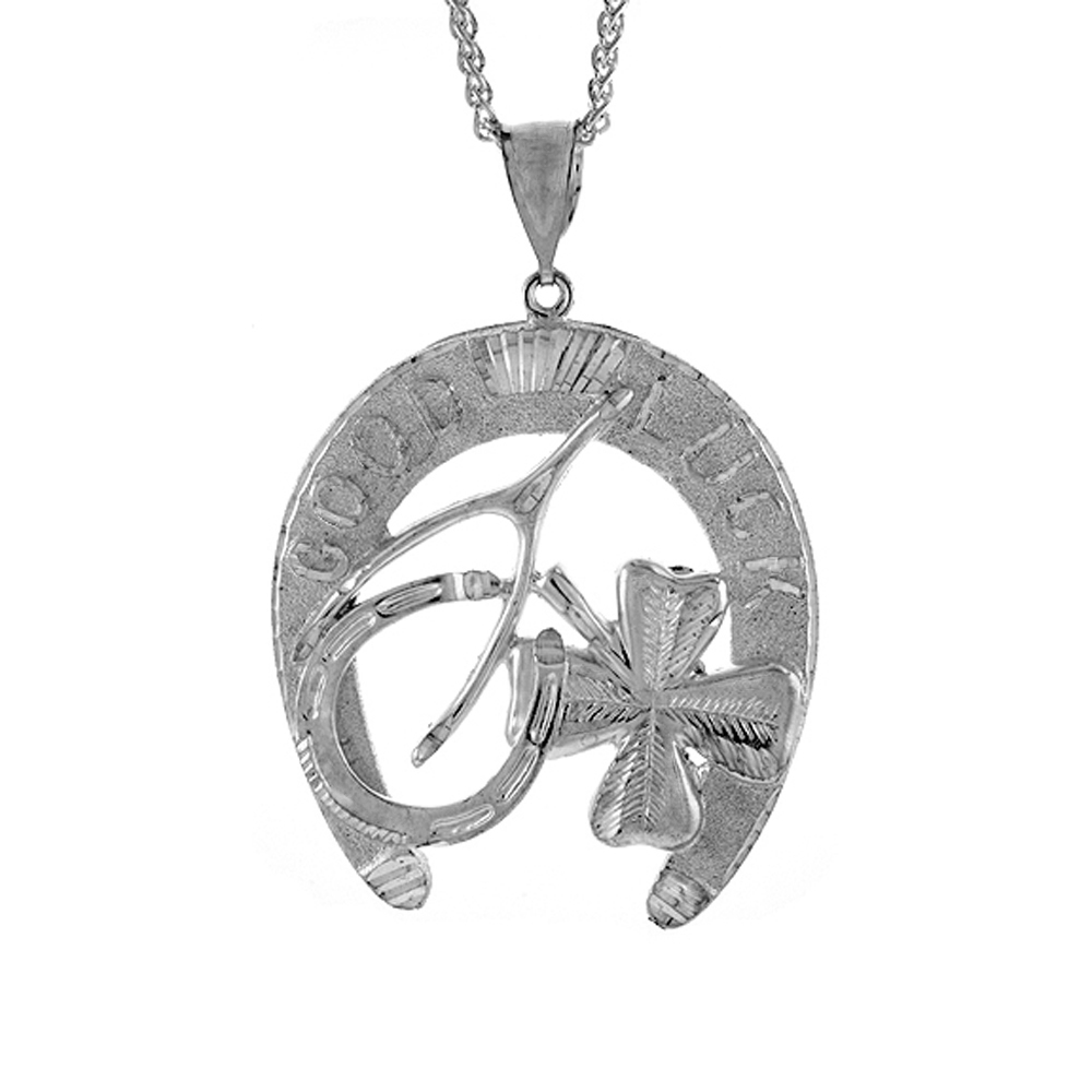 2 3/4 INCH LARGE STERLING SILVER CELTIC LUCKY CHARM PENDANT FOR MEN DIAMOND CUT FINISH