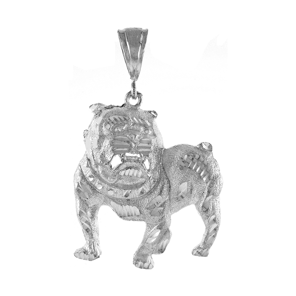2 INCH LARGE STERLING SILVER BULLDOG PENDANT FOR MEN DIAMOND CUT FINISH