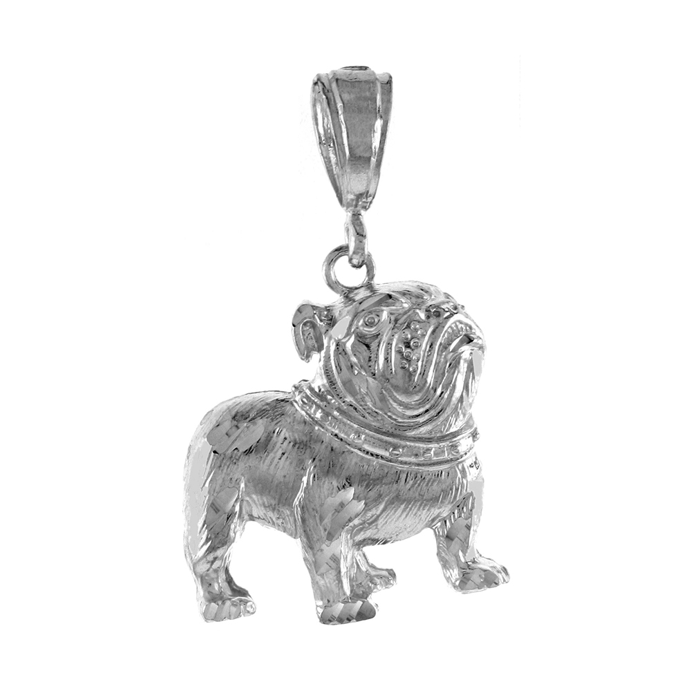 1 3/16 INCH LARGE STERLING SILVER SMALL BULLDOG PENDANT FOR MEN DIAMOND CUT FINISH