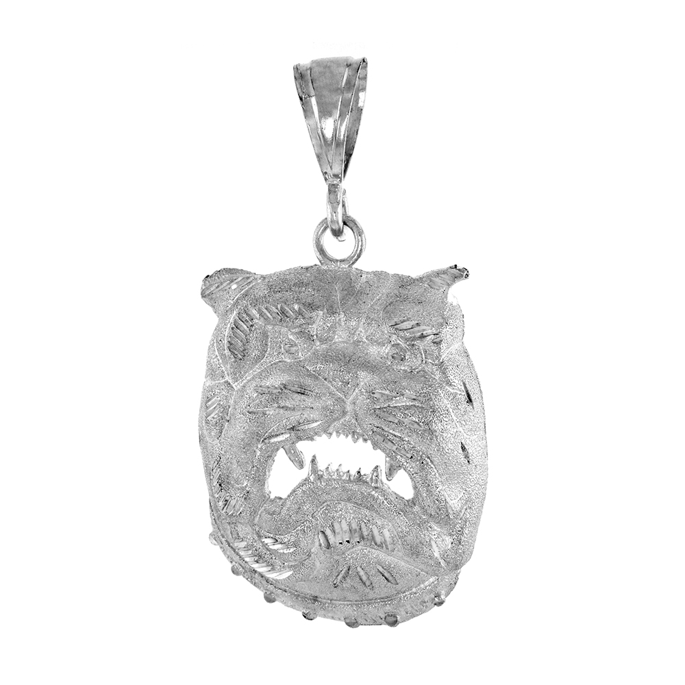 2 1/8 INCH LARGE STERLING SILVER BULLDOG PENDANT FOR MEN DIAMOND CUT FINISH