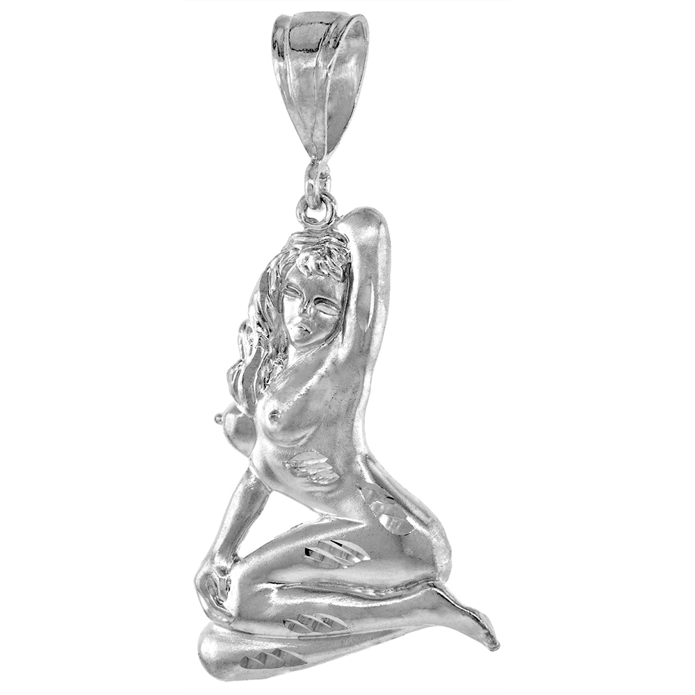 1 7/8 INCH LARGE STERLING SILVER NUDE MODEL PENDANT FOR MEN DIAMOND CUT FINISH