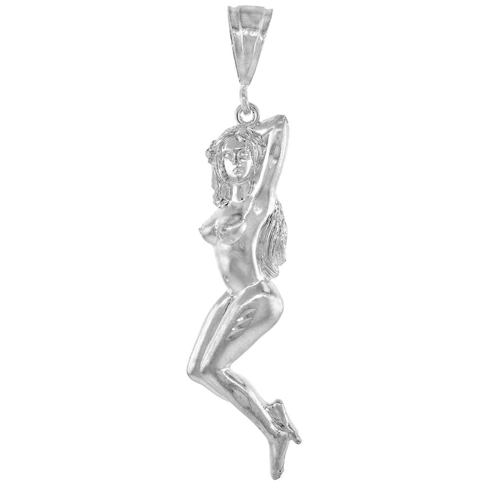 2 1/4 INCH LARGE STERLING SILVER NUDE MODEL PENDANT FOR MEN DIAMOND CUT FINISH