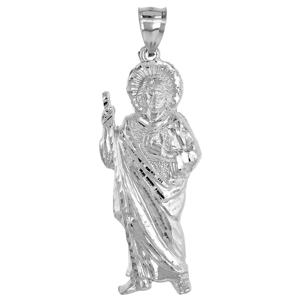 2 1/4 inch Sterling Silver St Jude Thaddeus Pendant for Men Diamond Cut NO Chain Included