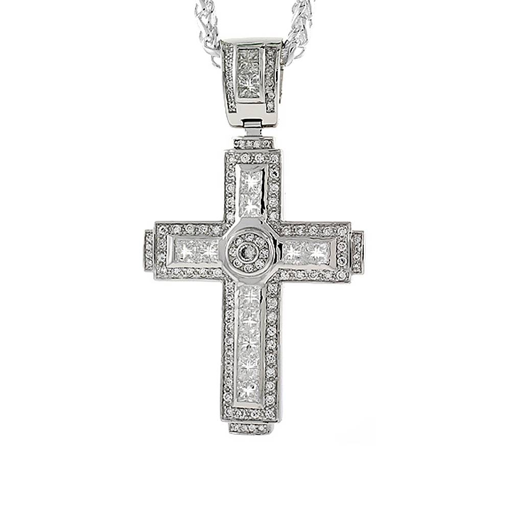 3 1/2 INCH STERLING SILVER CUBIC ZIRCONIA ICED OUT LATIN CROSS PENDANT FOR MEN HIP HOP BLING JEWELRY