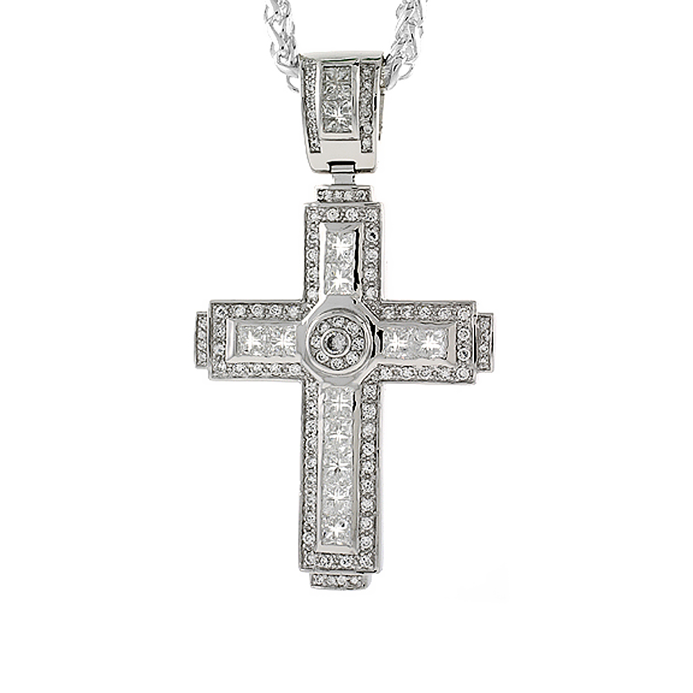 3 1/2 inch Sterling Silver Cubic Zirconia Iced Out Latin Cross Pendant for Men Hip Hop Bling Jewelry