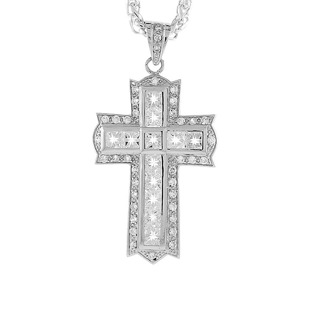 2 5/8 inch Sterling Silver Cubic Zirconia Iced Out Coptic Cross Pendant for Men Hip Hop Bling Jewelry