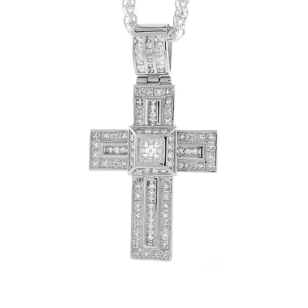 2 5/8 inch Sterling Silver Cubic Zirconia Iced Out Quadrate Cross Pendant for Men Hip Hop Bling Jewelry