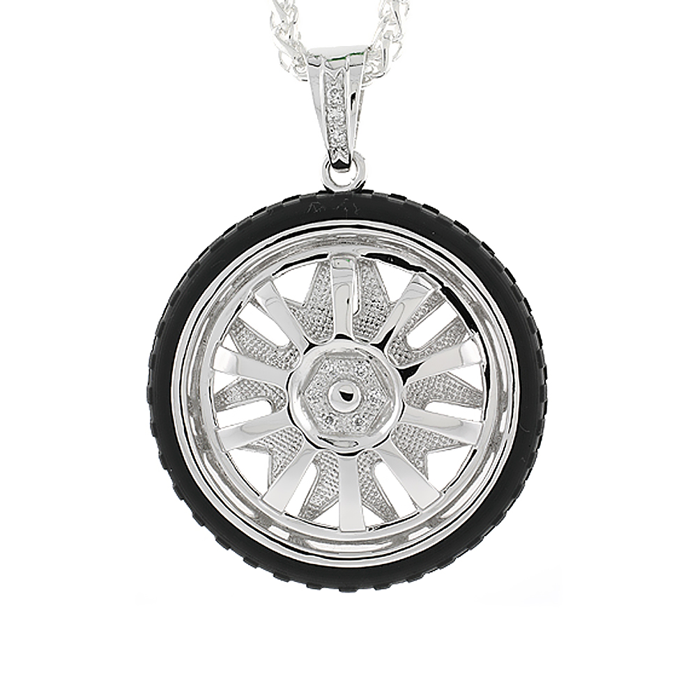 2 3/8 INCH STERLING SILVER LARGE SPINNER WHEEL PENDANT FOR MEN HIP HOP BLING JEWELRY