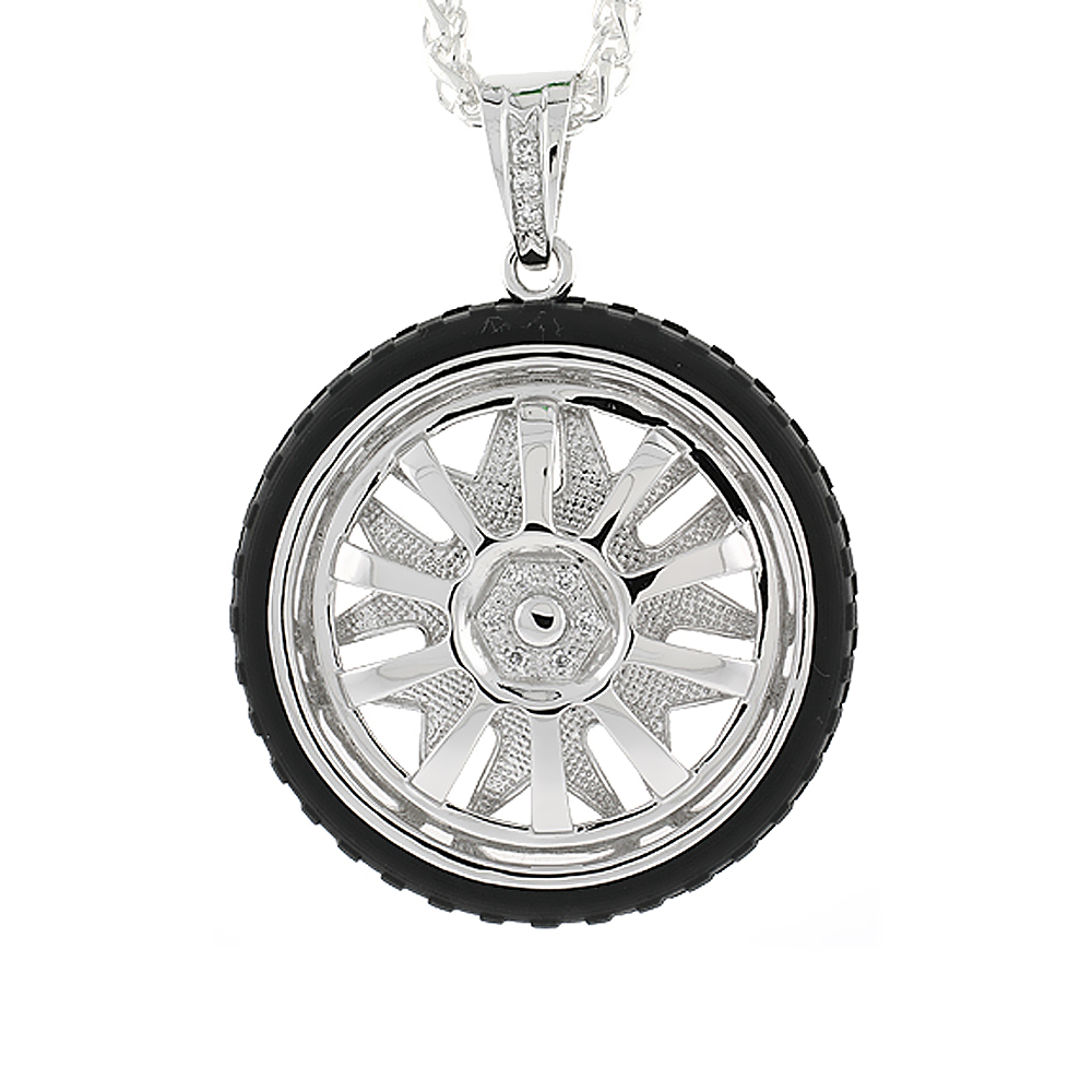 2 3/8 inch Sterling Silver Large Spinner Wheel Pendant for Men Hip Hop Bling Jewelry