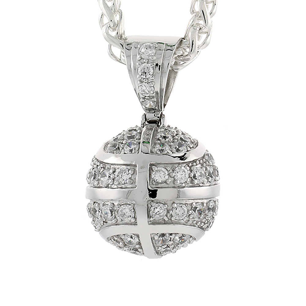 1 inch Sterling Silver Cubic Zirconia Iced Out 3D Basketball Pendant for Men Hip Hop Bling Jewelry