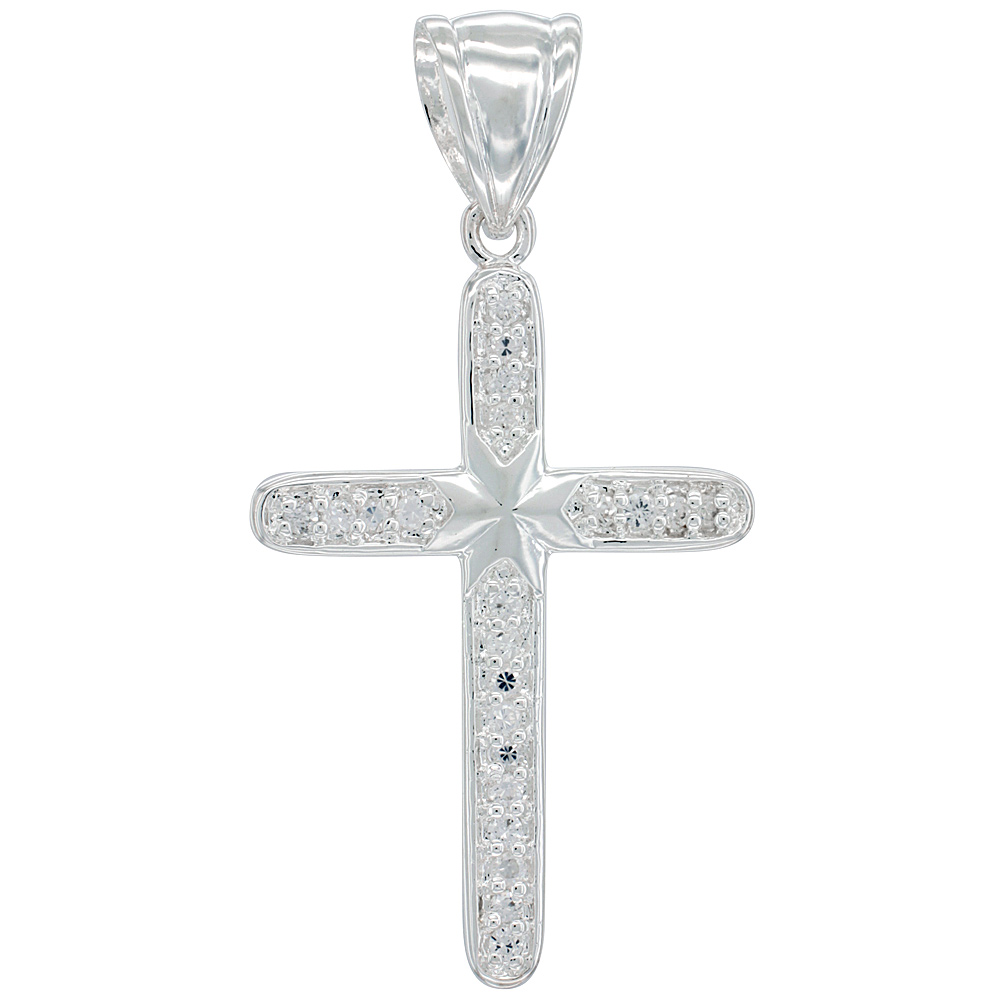 Sterling Silver Cubic Zirconia Maltese Cross Center Pendant, 2 1/8 inch long