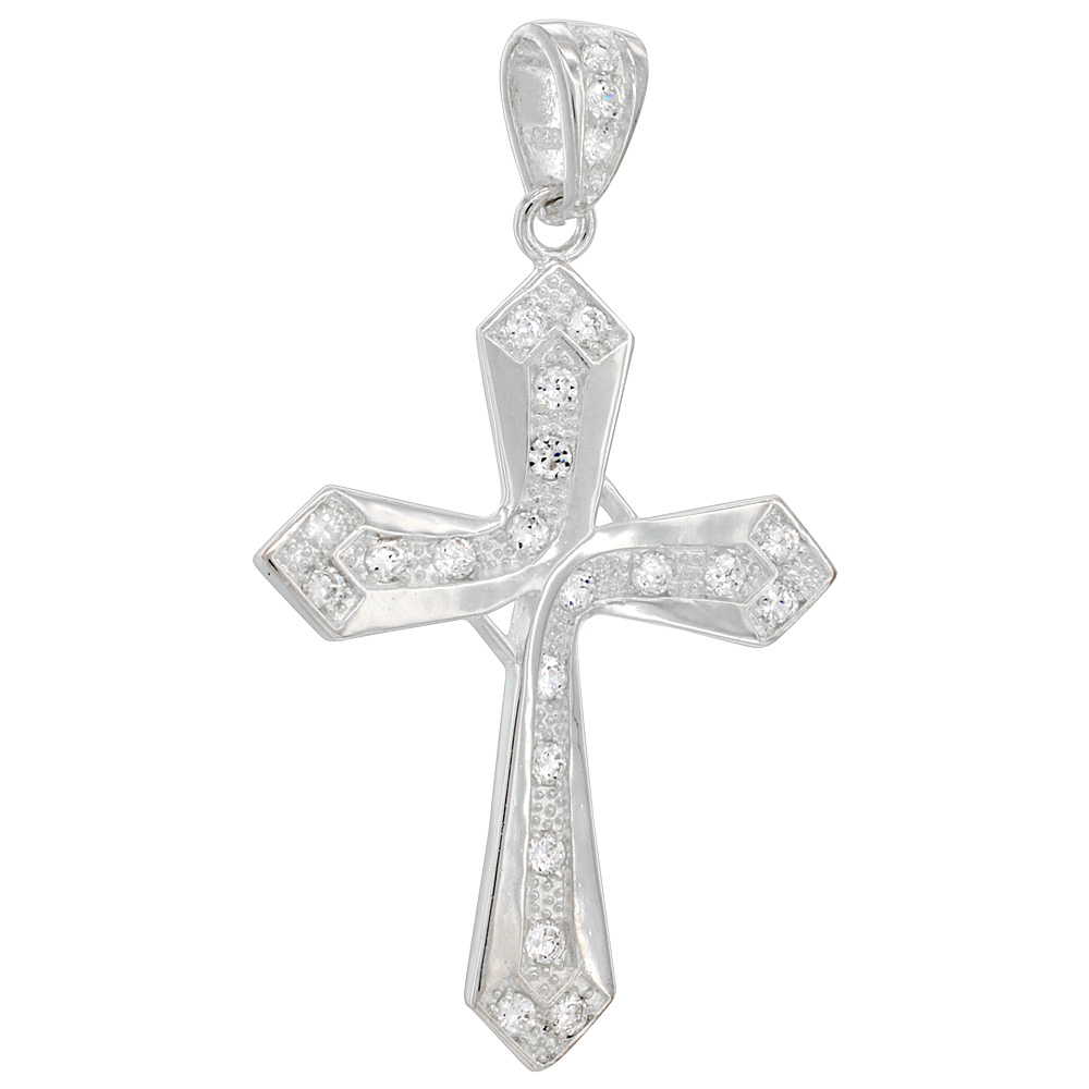 Sterling Silver Cubic Zirconia Cross Pendant, 2 1/16 inch long