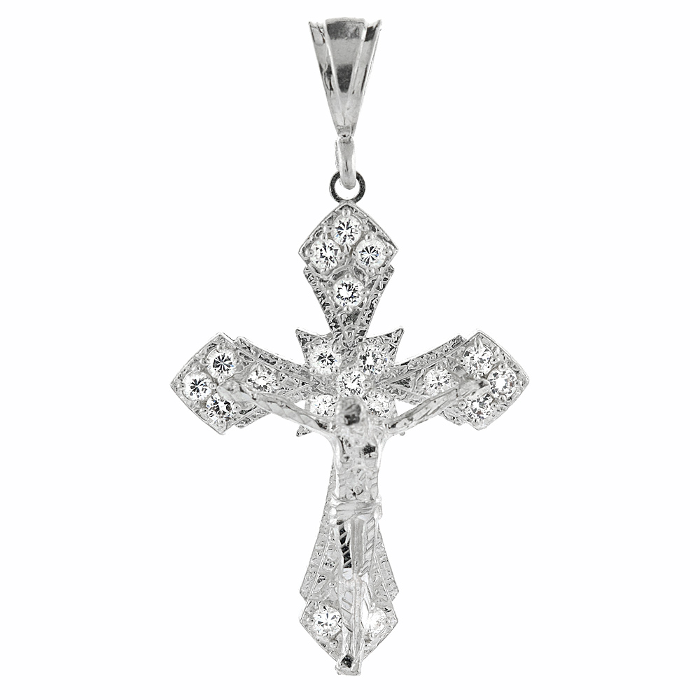 2 5/8 inch Sterling Silver Cubic Zirconia Iced Out Celtic High Cross Pendant for Men Hip Hop Bling Jewelry