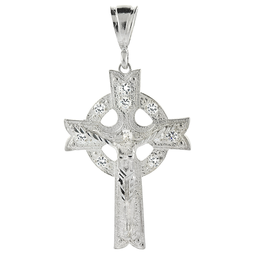 2 3/4 INCH STERLING SILVER CUBIC ZIRCONIA ICED OUT CRUCIFIX PENDANT FOR MEN HIP HOP BLING JEWELRY