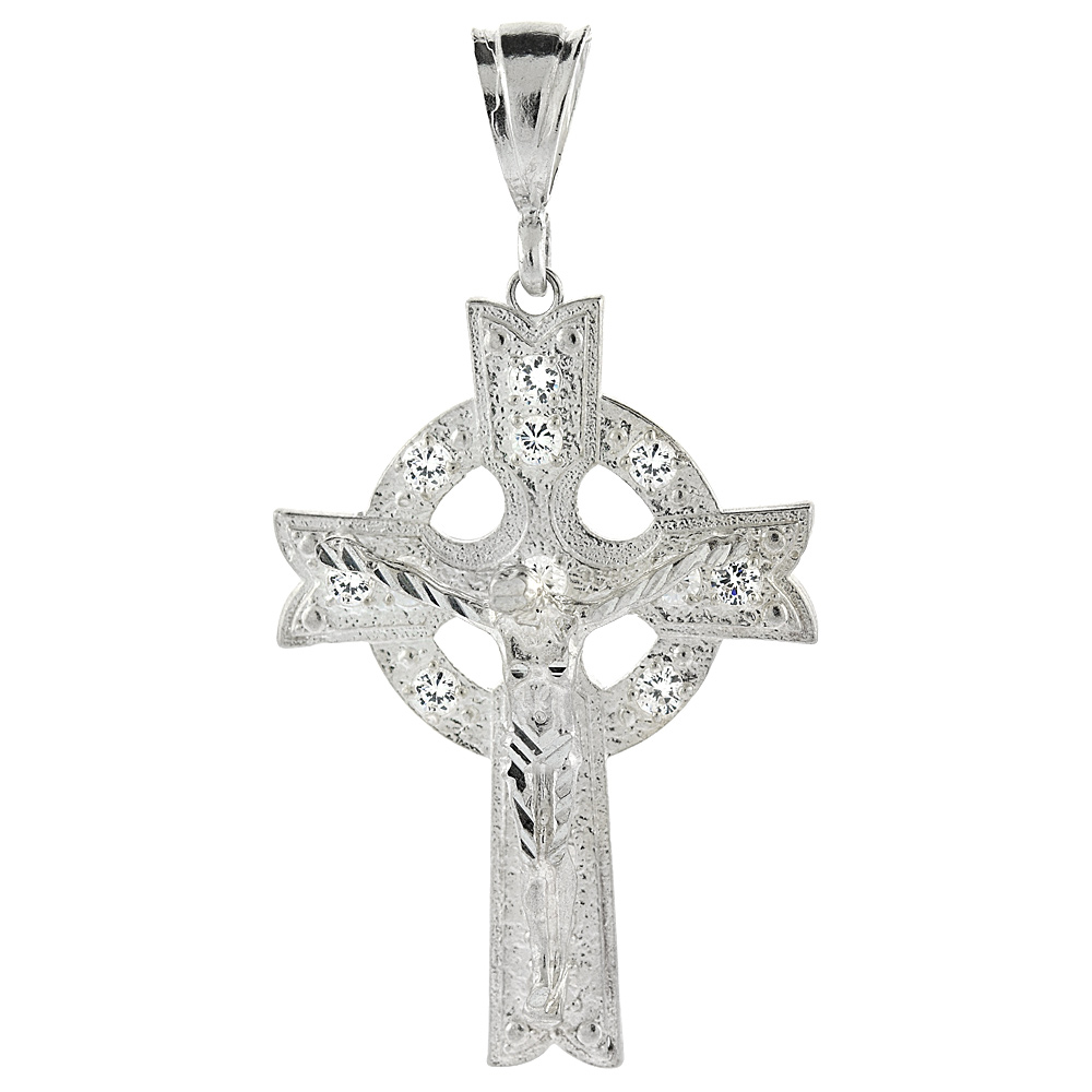 2 3/4 inch Sterling Silver Cubic Zirconia Iced Out Crucifix Pendant for Men Hip Hop Bling Jewelry