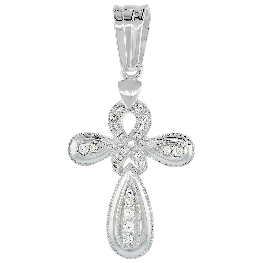 1 3/4 inch Sterling Silver Cubic Zirconia Iced Out Everlasting Cross Pendant for Men Hip Hop Bling Jewelry
