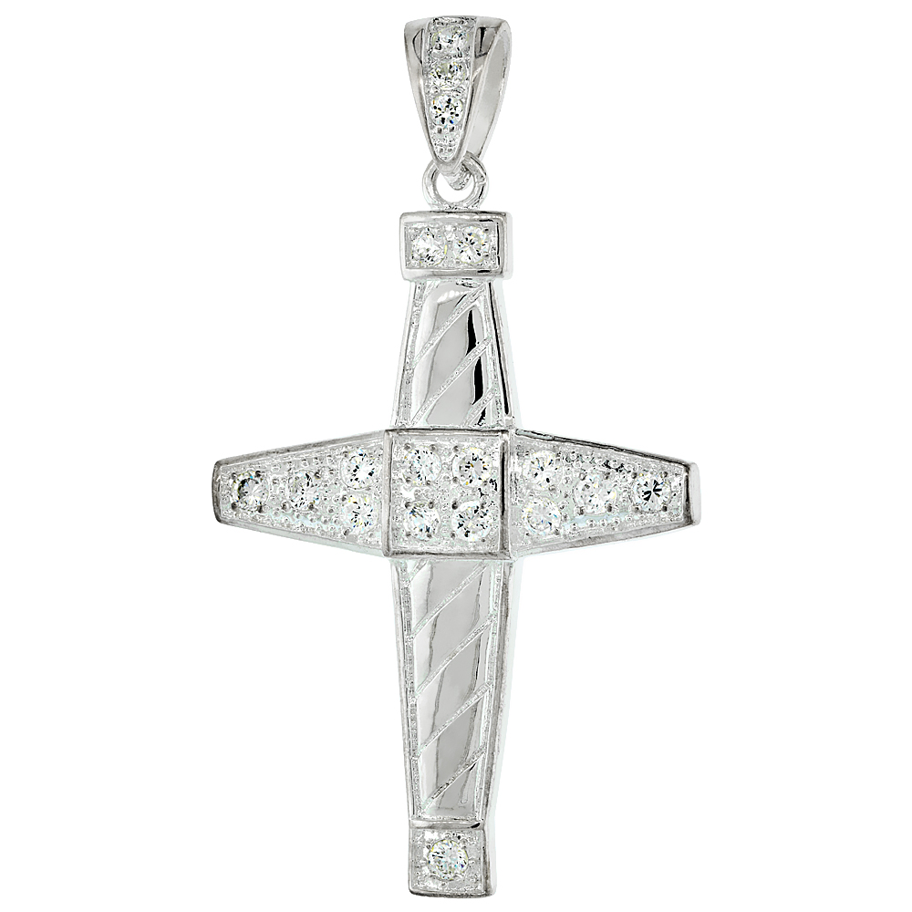 2 1/8 inch Sterling Silver Cubic Zirconia Iced Out Cross Pendant for Men Hip Hop Bling Jewelry
