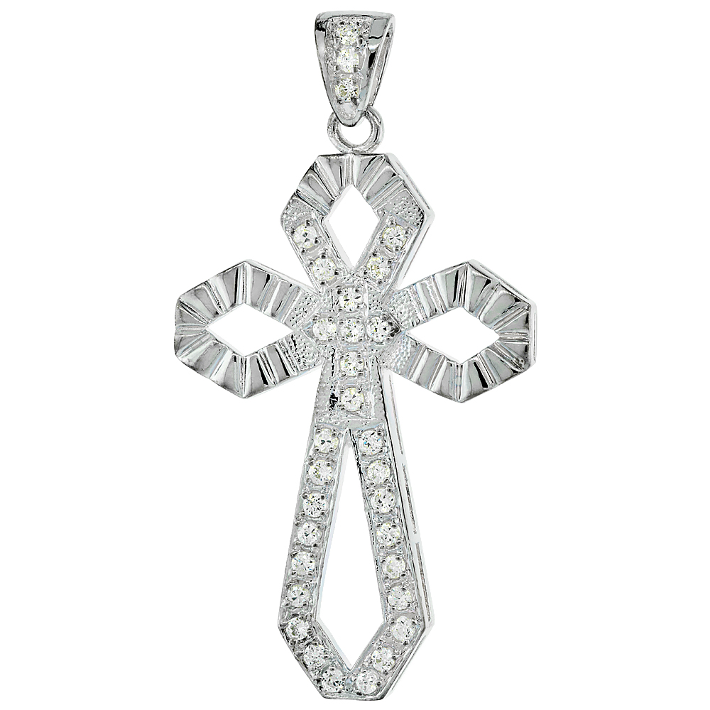 2 5/16 inch Sterling Silver Cubic Zirconia Iced Out Infinity Cross Pendant for Men Hip Hop Bling Jewelry