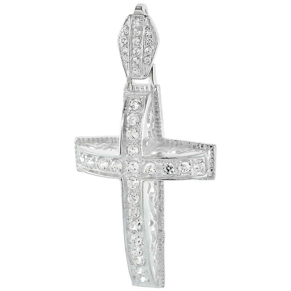 2 1/4 INCH STERLING SILVER CUBIC ZIRCONIA ICED OUT CROSS PENDANT FOR MEN HIP HOP BLING JEWELRY
