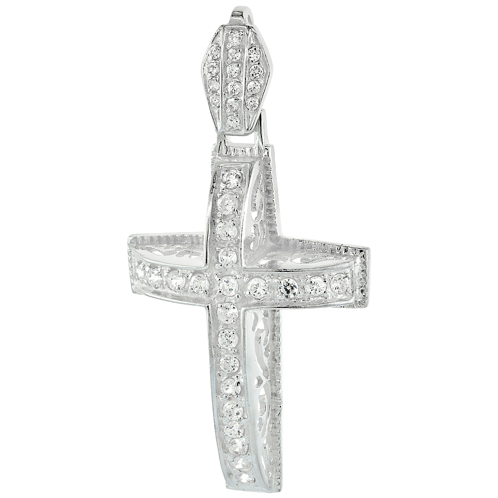 2 1/4 inch Sterling Silver Cubic Zirconia Iced Out Cross Pendant for Men Hip Hop Bling Jewelry