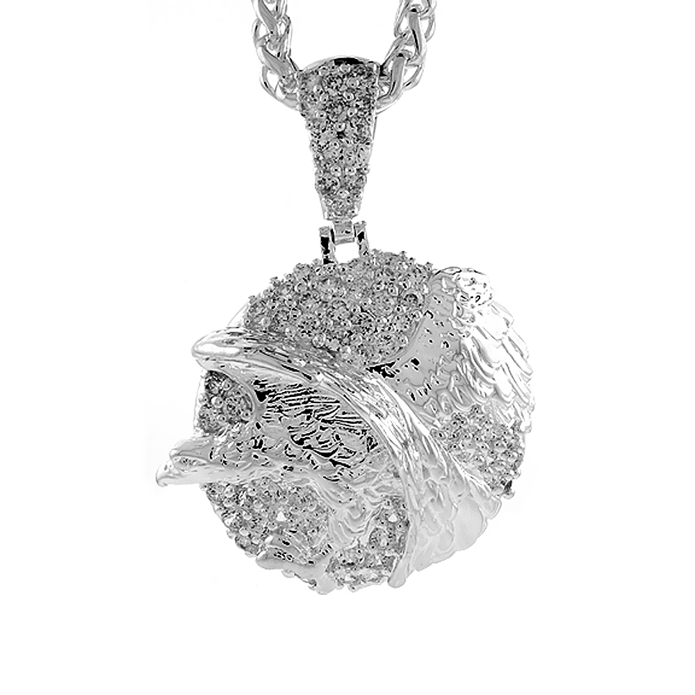 1 5/8 inch Sterling Silver Cubic Zirconia Iced Out Eagle Pendant for Men Hip Hop Bling Jewelry